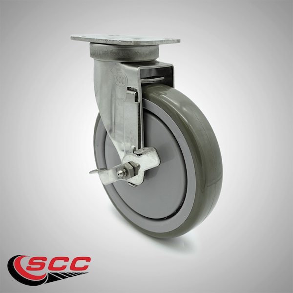 6 Inch SS Gray Polyurethane Swivel Top Plate Caster with Brake